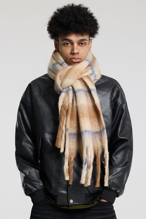 씨알에스디엘 소프트 배색 체크 자이언트 헤어리 니트 머플러