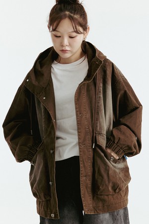 워싱 오버핏 후드 자켓