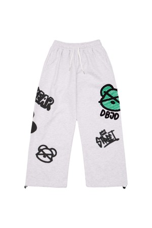 베어 자수 와이드 팬츠