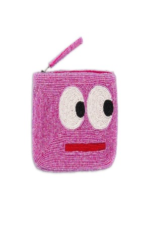 Big Eyes With Mouth Mini Beaded Purse - Pink
