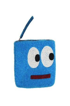 Big Eyes With Mouth Mini Beaded Purse - Blue