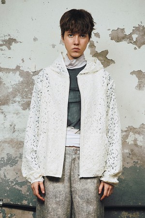 HEAVY LACE ZIP-UP HOODIE (Ivory)