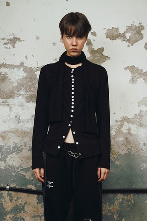 MANY BUTTONS SCARF CARDIGAN (Black)