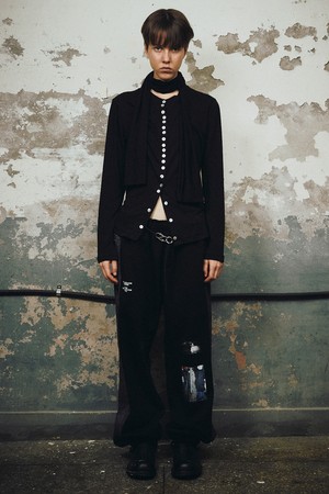 DENIM PANELED SWEATPANTS (Black)