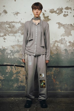 DENIM PANELED SWEATPANTS (Grey)