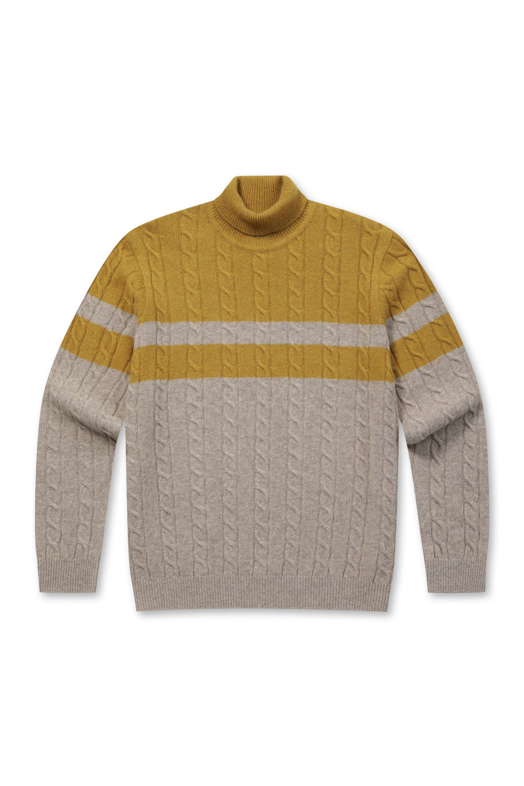 BRENTWOOD - 스웨터 - [셀렉션] 라쿤 혼방 블록 롱터틀넥 스웨터