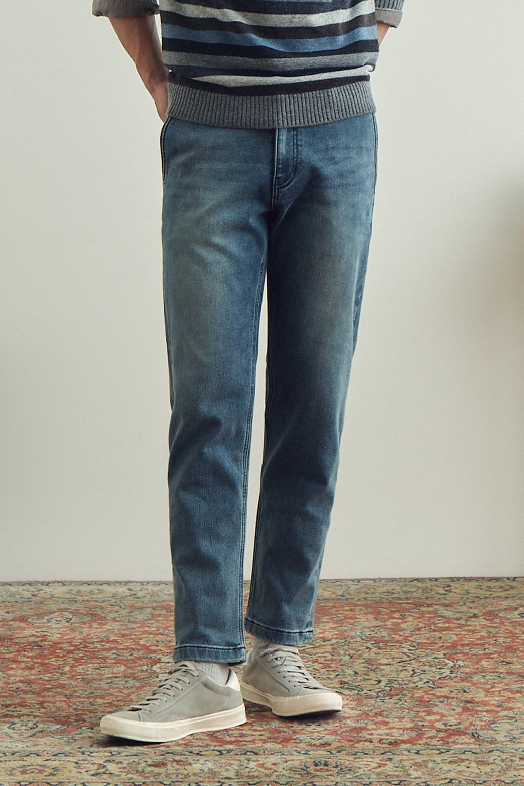 BRENTWOOD - 데님 - 릴렉스핏 기모 블루 데님