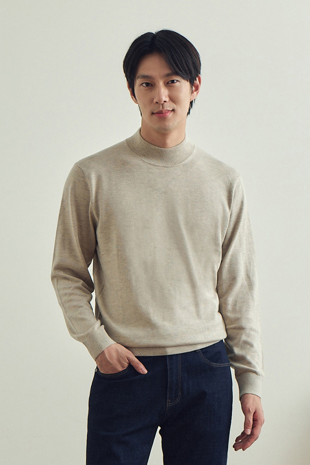 BRENTWOOD - 스웨터 - [에센셜스] 솔리드 워셔블 하프터틀넥 스웨터