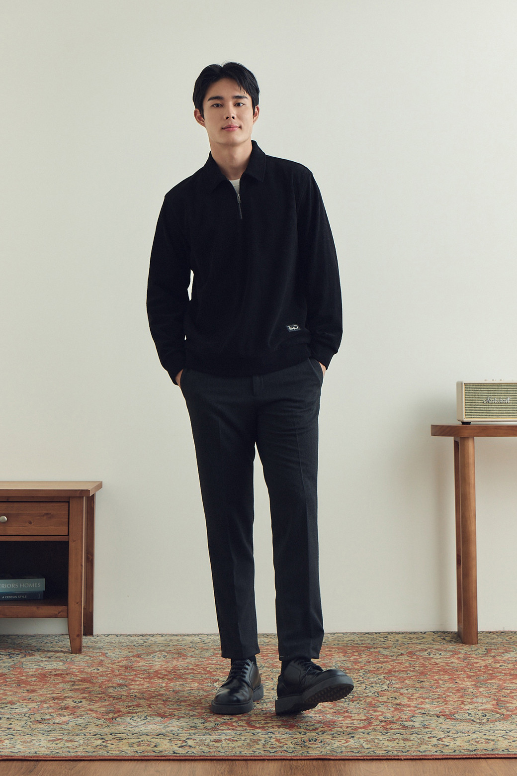 BRENTWOOD - 긴팔티셔츠 - [페트리코] 셔츠형 칼라 하프집업 티셔츠