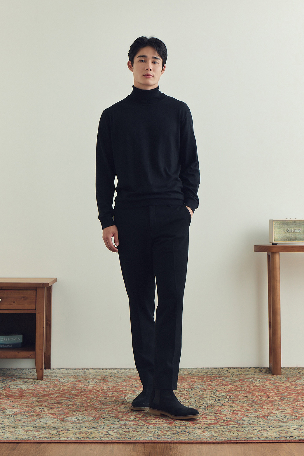 BRENTWOOD - 스웨터 - [에센셜스] 솔리드 워셔블 롱터틀넥 스웨터