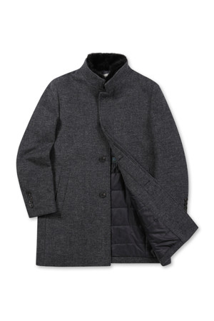 칼라 FUR 울/캐시미어 블렌디드 코트