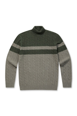 [셀렉션] 라쿤 혼방 블록 롱터틀넥 스웨터