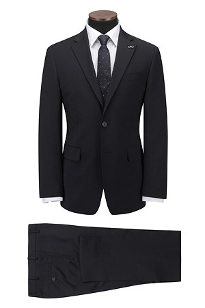 울블렌디드 평직 네이비 슬림 슈트