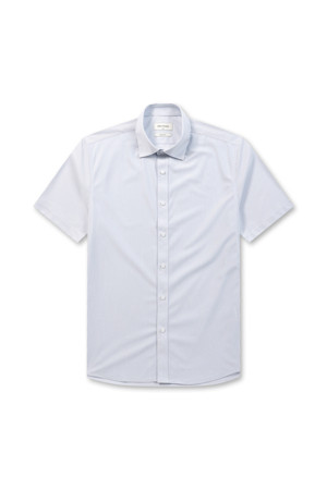 [매직셔츠] 슬림핏 져지 핀스트라이프 반팔 셔츠