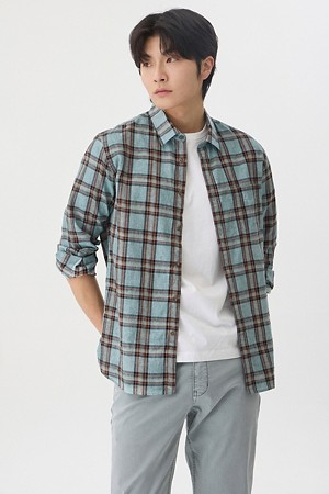 린넨 체크 가먼트다잉 캐주얼셔츠