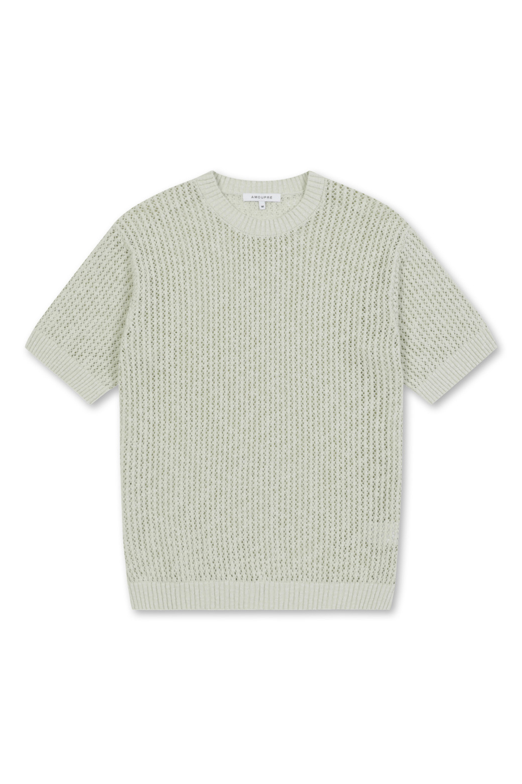 AMOUPRE - 니트/가디건 - Mesh Crew Neck Short Sleeve Sweater (Light Yellow)