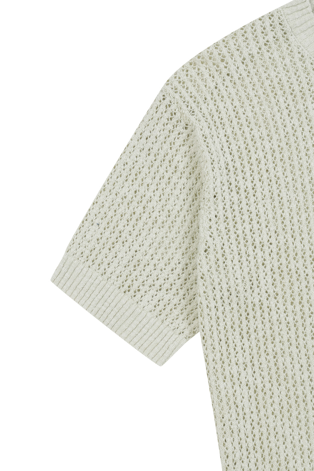 AMOUPRE - 니트/가디건 - Mesh Crew Neck Short Sleeve Sweater (Light Yellow)