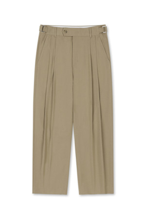 Relaxed Tapered Two Tuck Slacks (Beige)