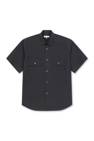 Cotton Blend Short Sleeve Shirt (Black)