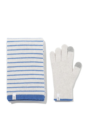 Wool Stripe Muffler Gloves Set (Ivory)