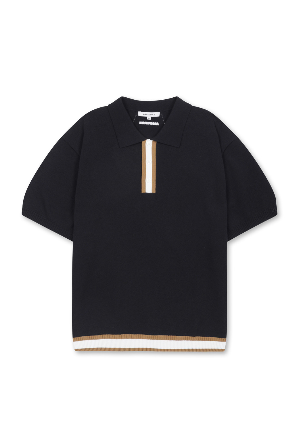 AMOUPRE - 스웨터 - Polo Knit Short Sleeve (Black)