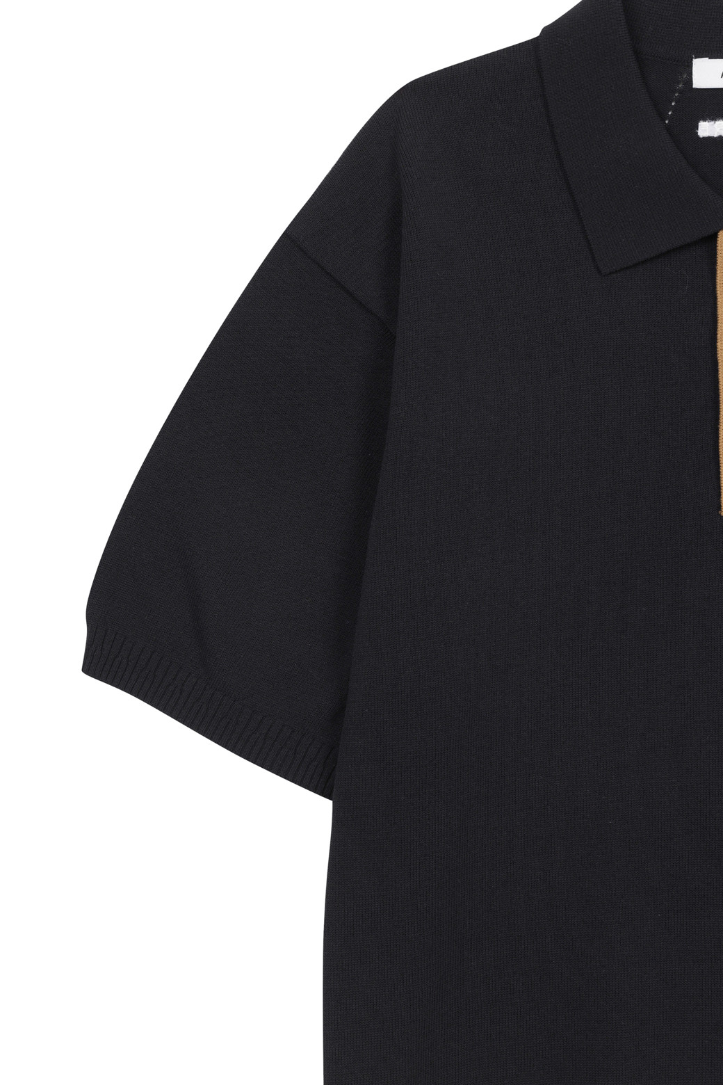 AMOUPRE - 스웨터 - Polo Knit Short Sleeve (Black)