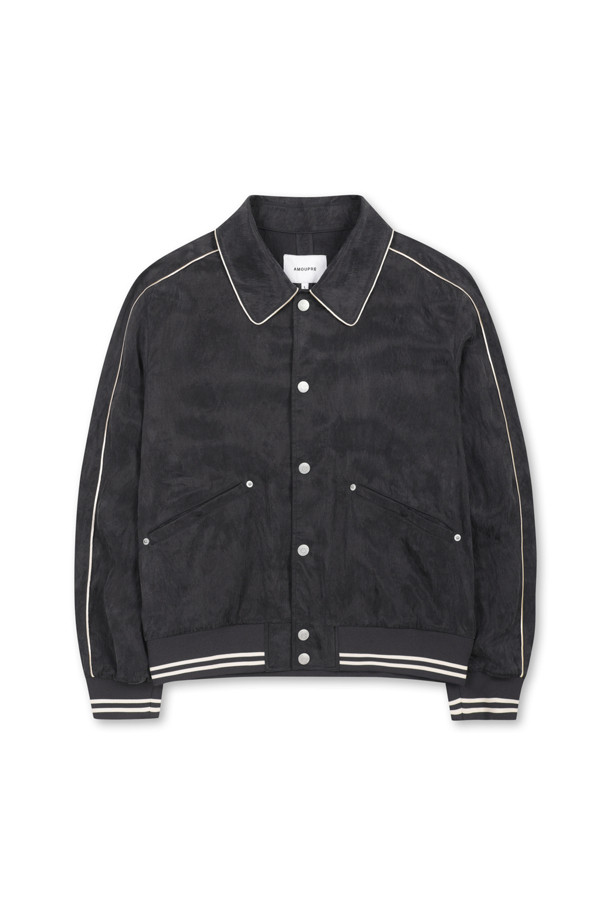 AMOUPRE - 블루종/점퍼 - Piping Teddy Jacket (Dark Gray)