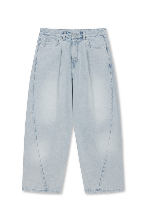 AMOUPRE - 캐주얼팬츠 - Relaxed Tapered Panel Denim (Light Blue)