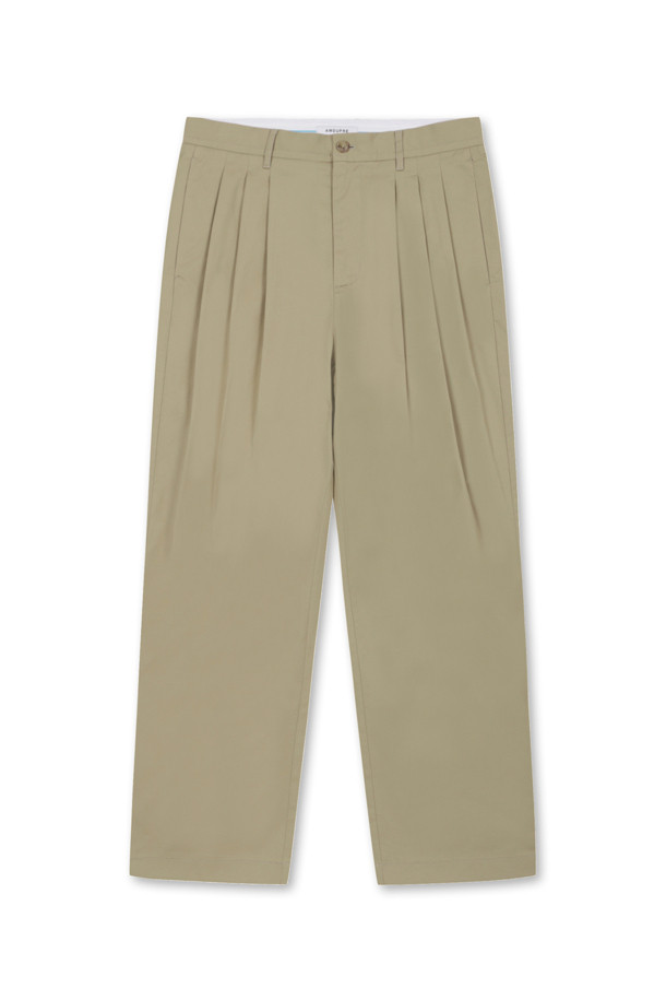 AMOUPRE - 캐주얼팬츠 - Relaxed Tapered 3-Tuck Pants (Beige)