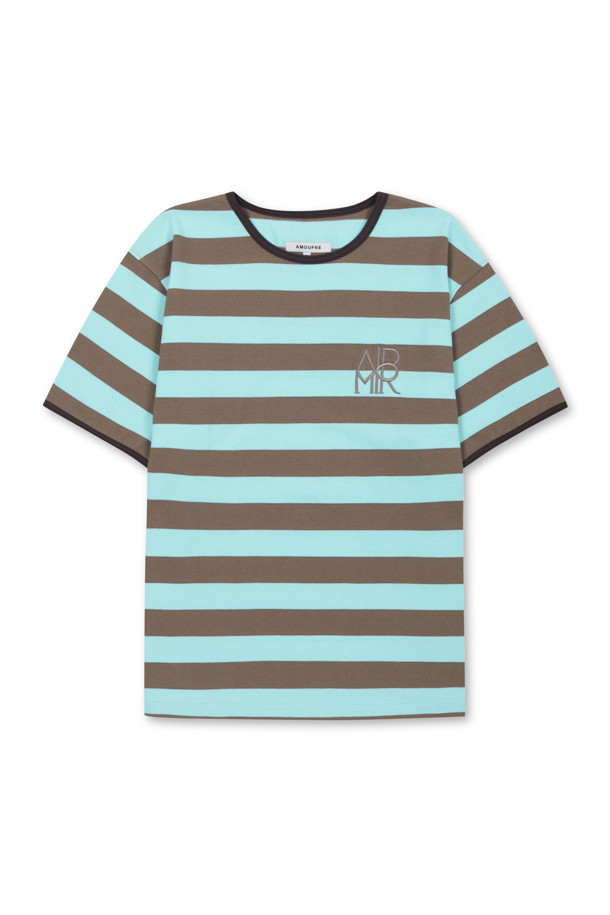 AMOUPRE - 긴팔티셔츠 - AMPR Monogram Stripe Ringer T-shirt (Mint)