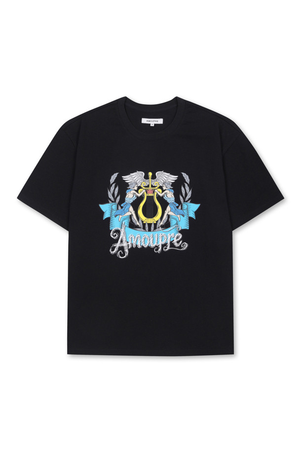 AMOUPRE - 반팔티셔츠 - Divine Grace' Laurel Artwork T-shirt (Black)
