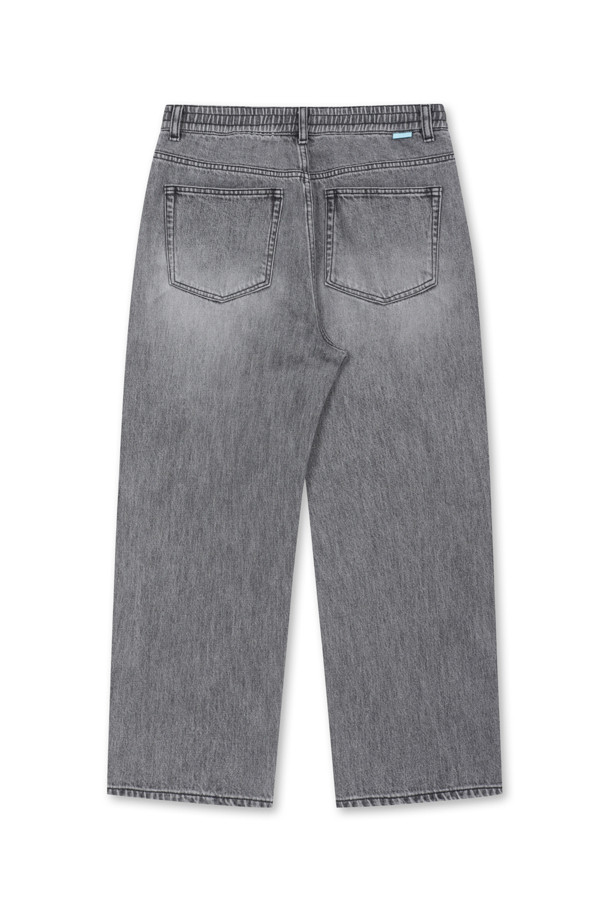 AMOUPRE - 캐주얼팬츠 - Relaxed Tapered One-Tuck Washed Denim (Gray)