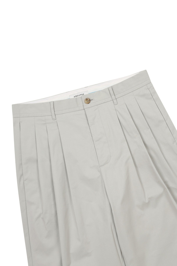 AMOUPRE - 캐주얼팬츠 - Relaxed Tapered 3-Tuck Pants (Ivory)