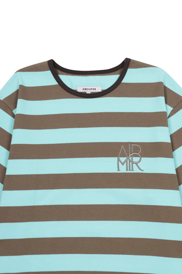 AMOUPRE - 긴팔티셔츠 - AMPR Monogram Stripe Ringer T-shirt (Mint)