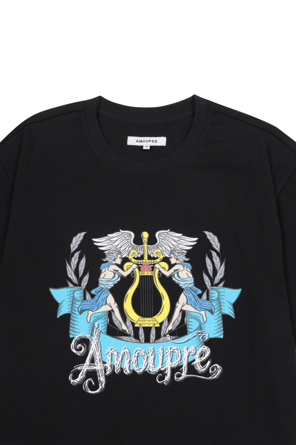 AMOUPRE - 반팔티셔츠 - Divine Grace' Laurel Artwork T-shirt (Black)