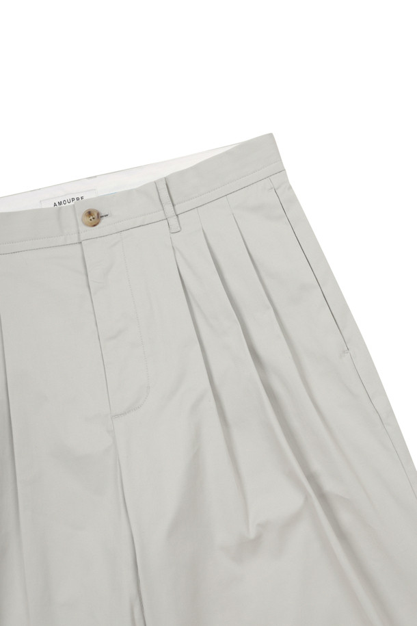 AMOUPRE - 캐주얼팬츠 - Relaxed Tapered 3-Tuck Pants (Ivory)