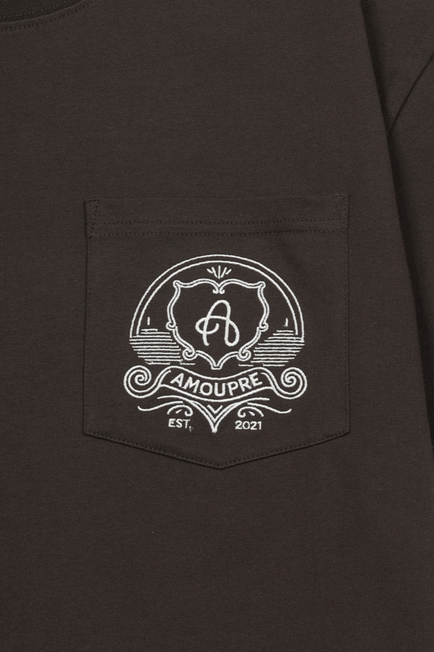 AMOUPRE - 반팔티셔츠 - One Pocket symbol T-shirt (Brown)