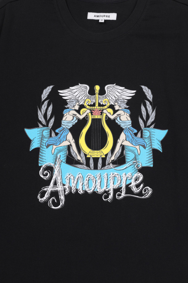 AMOUPRE - 반팔티셔츠 - Divine Grace' Laurel Artwork T-shirt (Black)