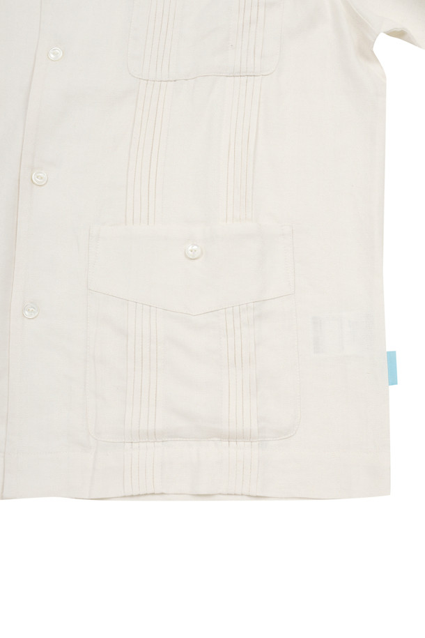 AMOUPRE - 반팔셔츠 - Pintuck Linen Shirt (Ivory)