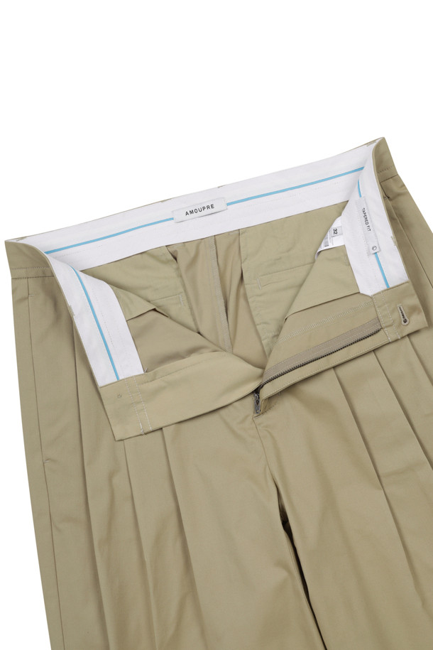 AMOUPRE - 캐주얼팬츠 - Relaxed Tapered 3-Tuck Pants (Beige)