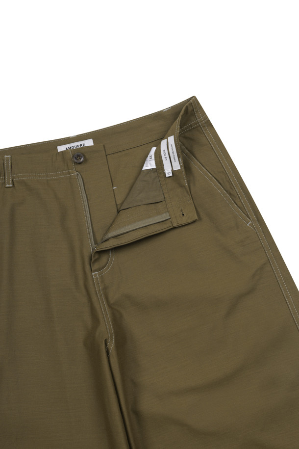 AMOUPRE - 캐주얼팬츠 - Wide Panel Pants (Khaki)