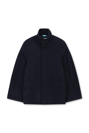 Stand Collar Wool Jacket (Navy)