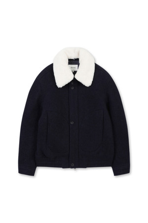 Collar Fur Boucle Blouson (Navy)