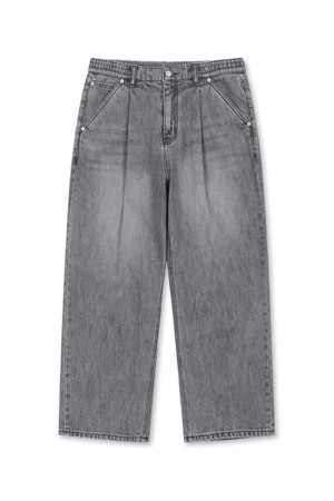 Relaxed Tapered One-Tuck Washed Denim (Gray)