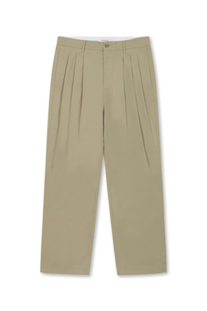 Relaxed Tapered 3-Tuck Pants (Beige)