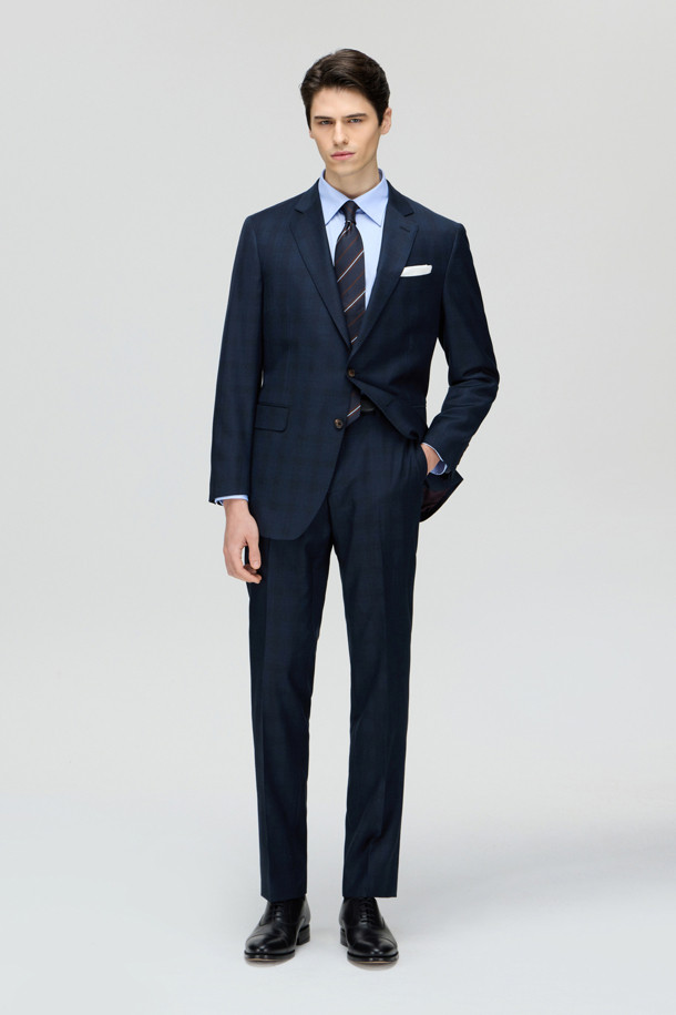 CAMBRIDGE MEMBERS - 수트 - 제냐 울 쉐도우체크 수트 (Navy)