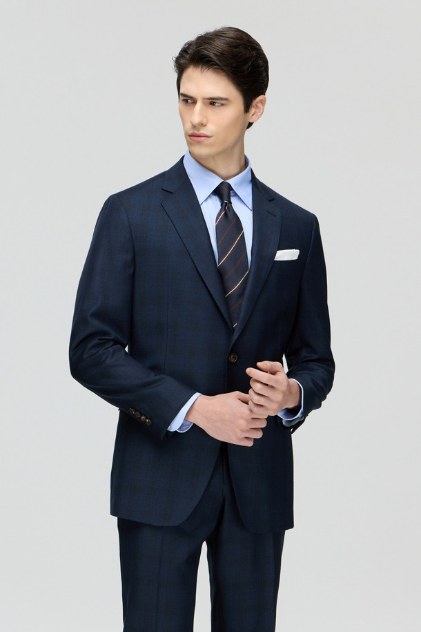 CAMBRIDGE MEMBERS - 수트 - 제냐 울 쉐도우체크 수트 (Navy)