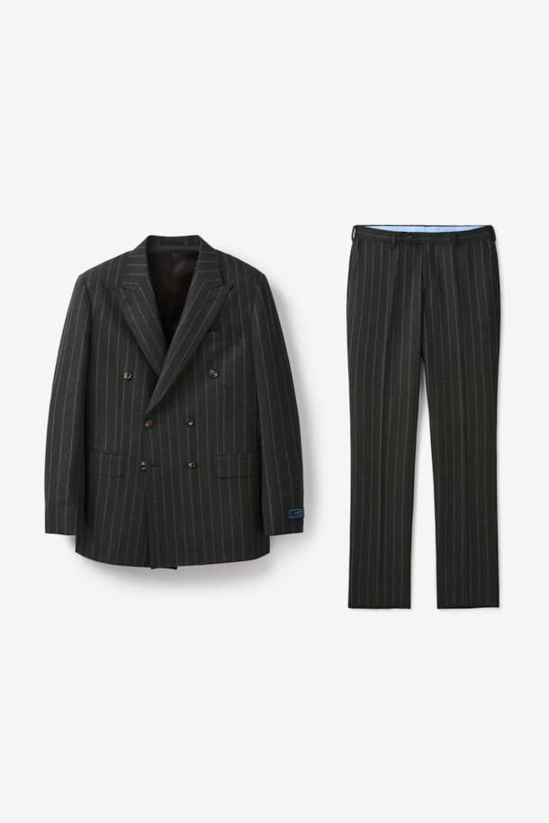 CAMBRIDGE MEMBERS - 수트 - 드라고 울 밀드 스트라이프 더블 수트 (Brown)