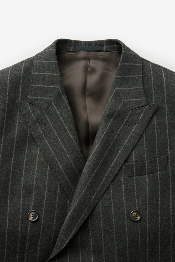 CAMBRIDGE MEMBERS - 수트 - 드라고 울 밀드 스트라이프 더블 수트 (Brown)