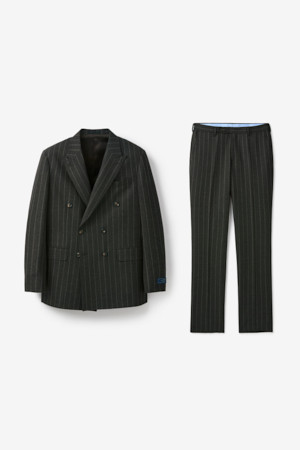 드라고 울 밀드 스트라이프 더블 수트 (Brown)